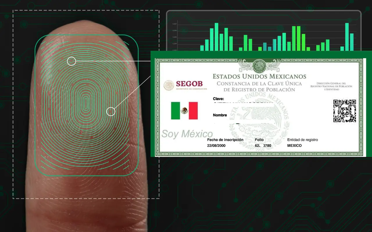 CURP y huella dactilar. Foto: Gobierno de México / Canva