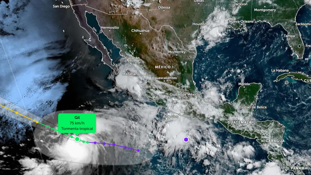 Esta es la trayectoria de ‘Gil’, tormenta tropical que se forma en el Pacífico. Foto: Zoom Earth