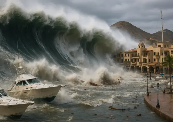 Así se vería un tsunami en la Marina de Los Cabos, según la inteligencia artificial