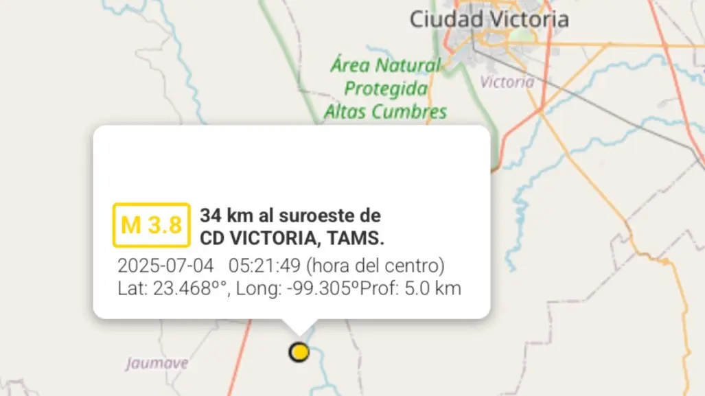 Se registraron 5 temblores en Tamaulipas durante el mes de julio