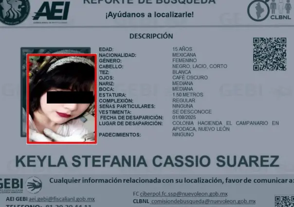 Solicitan el apoyo a la ciudadanía para localizar a una menor desaparecida en Apodaca