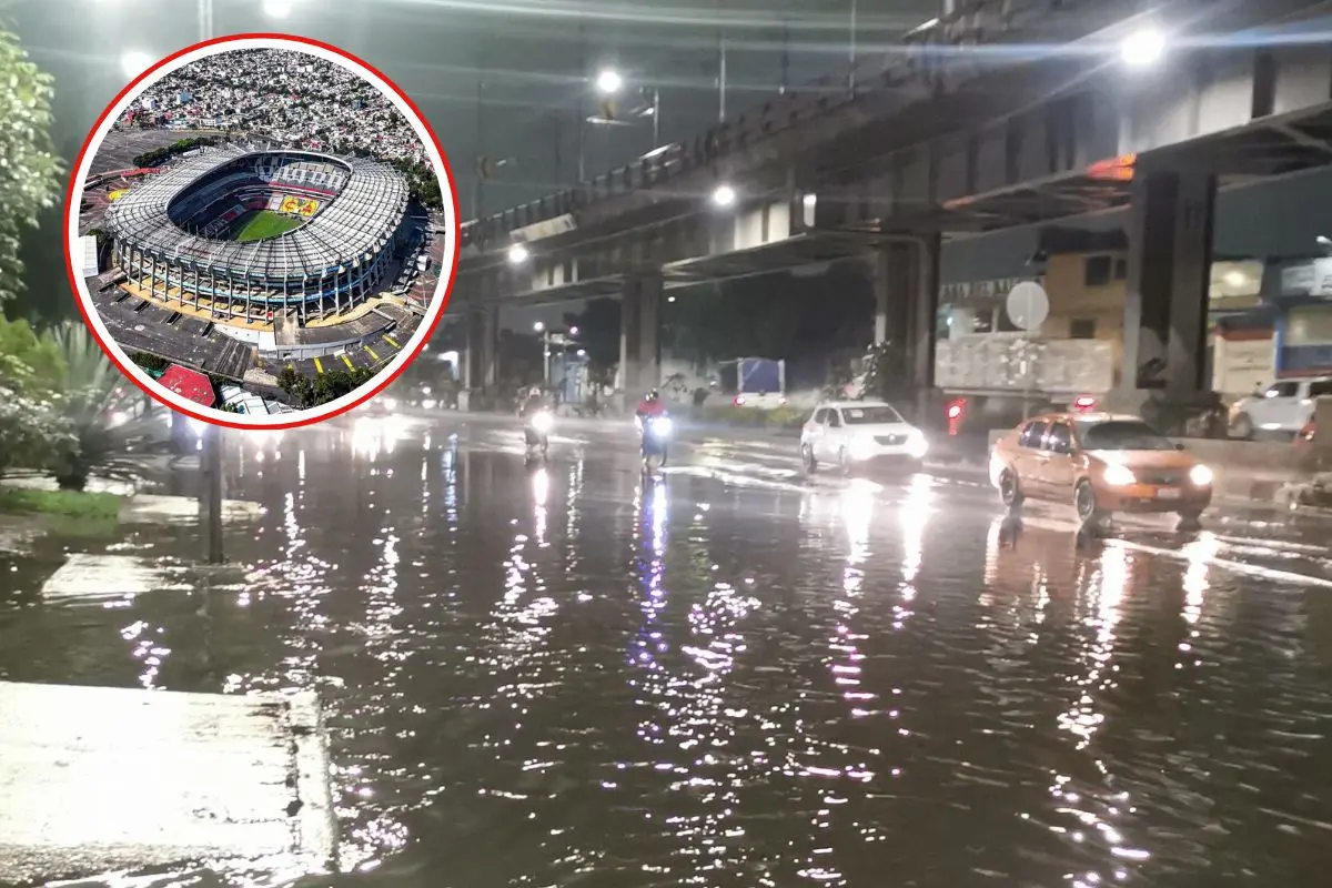 Lluvias en CDMX, Estadio Azteca Foto: Luis Alfaro | Estadio Azteca | Canva