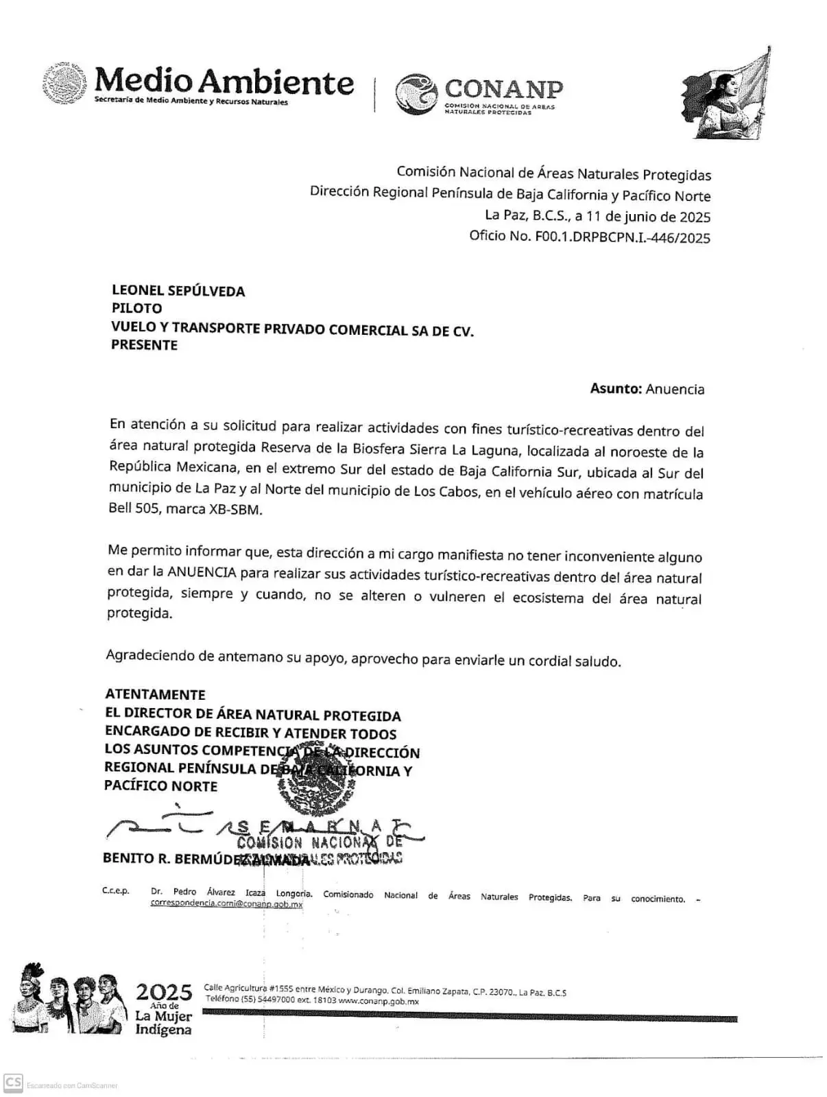 Oficio de autorización de aterrizaje por la Semarnat.