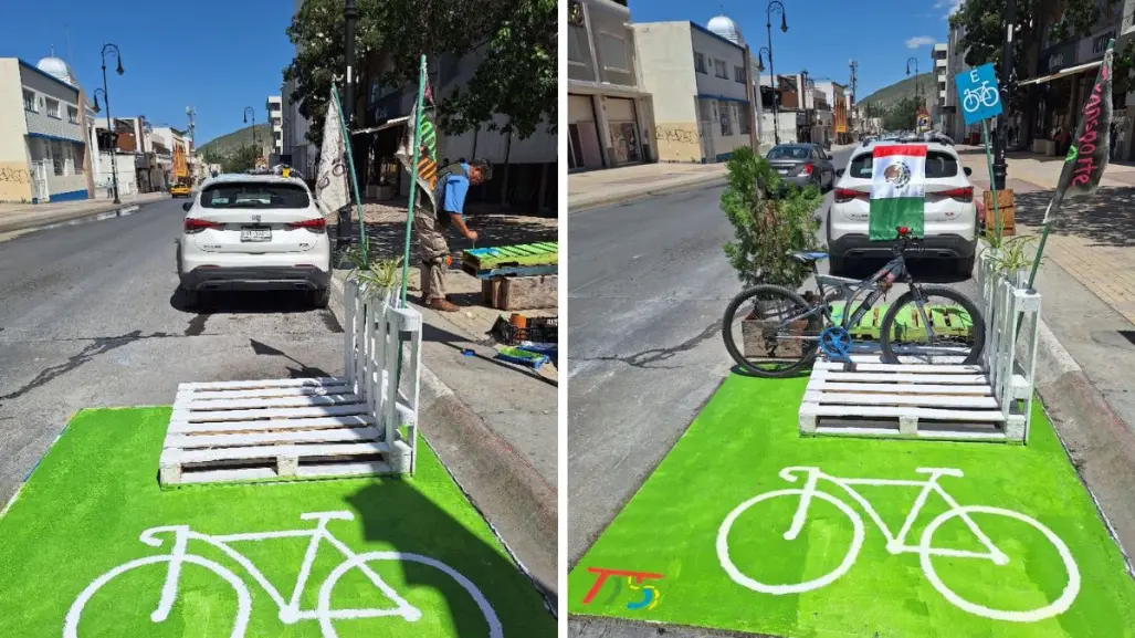Colectivo Transporte Digno instala biciestacionamiento en el centro de Saltillo