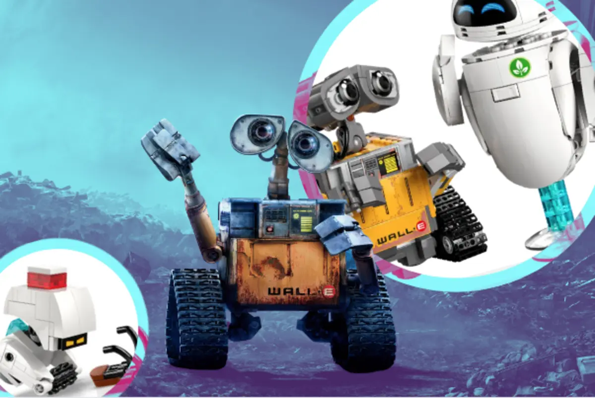 El set de Lego Wall-E y Eve incluirá tres personajes de la película. FOTO: CANVA/Lego/Pixar Animation Studios