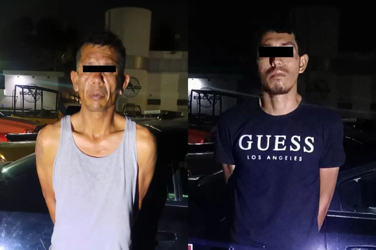 Dos hombres fueron detenidos por la Policía de Monterrey tras presuntamente robar con violencia. Foto: Policía de Monterrey