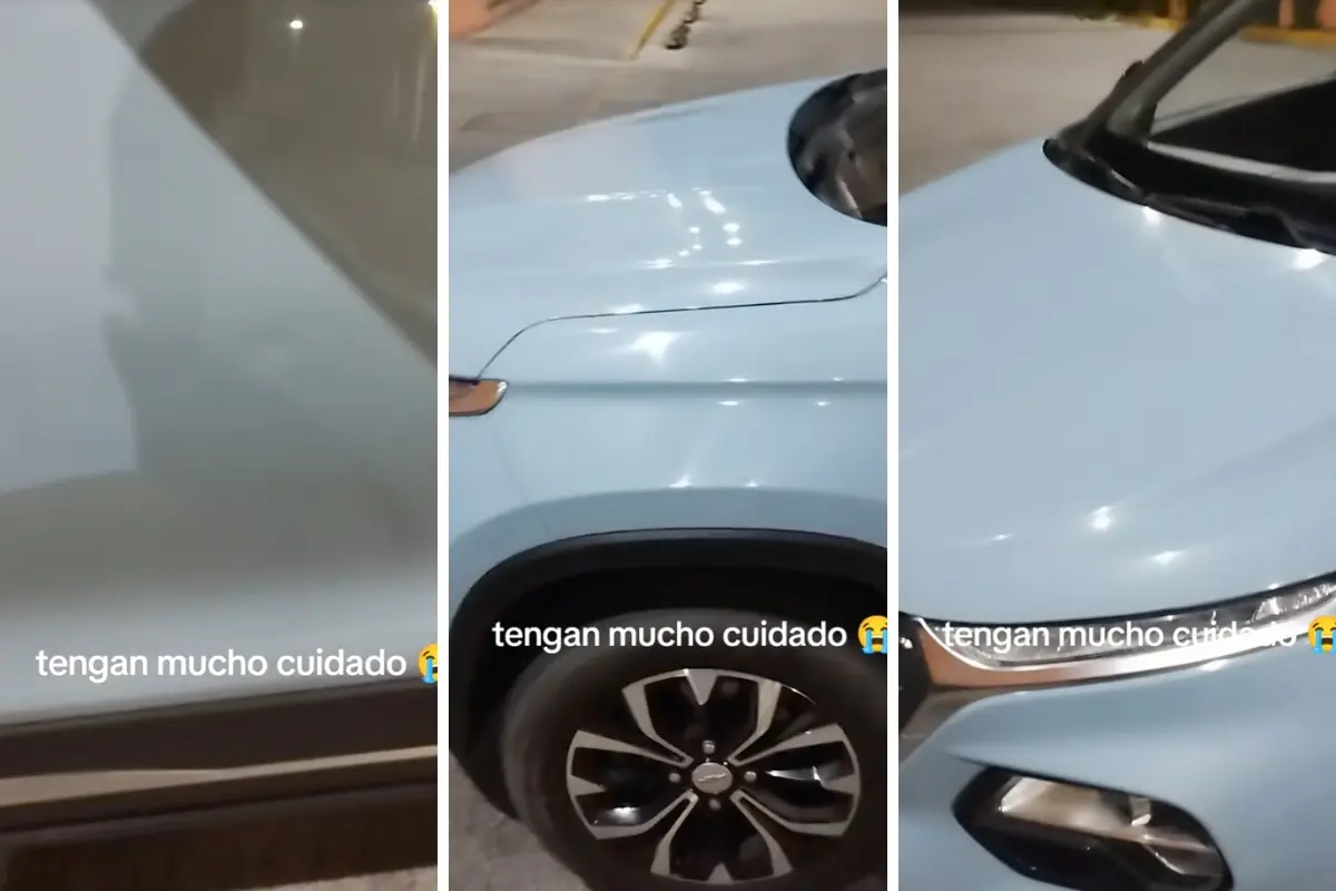 Vehículo dañado con piedras en San Nicolás de los Garza. Foto: Capturas de video
