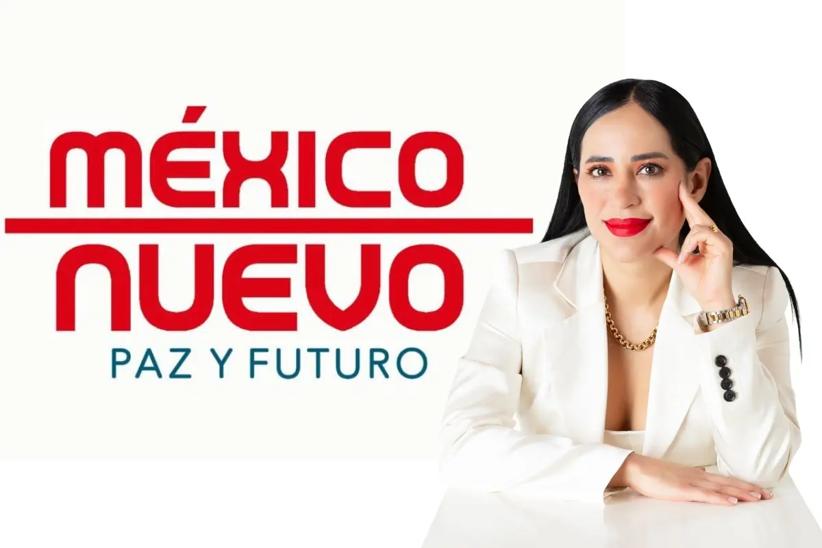 Sandra Cuevas frente al nombre de su nuevo partido. Foto: FB Sandra Cuevas | Canva