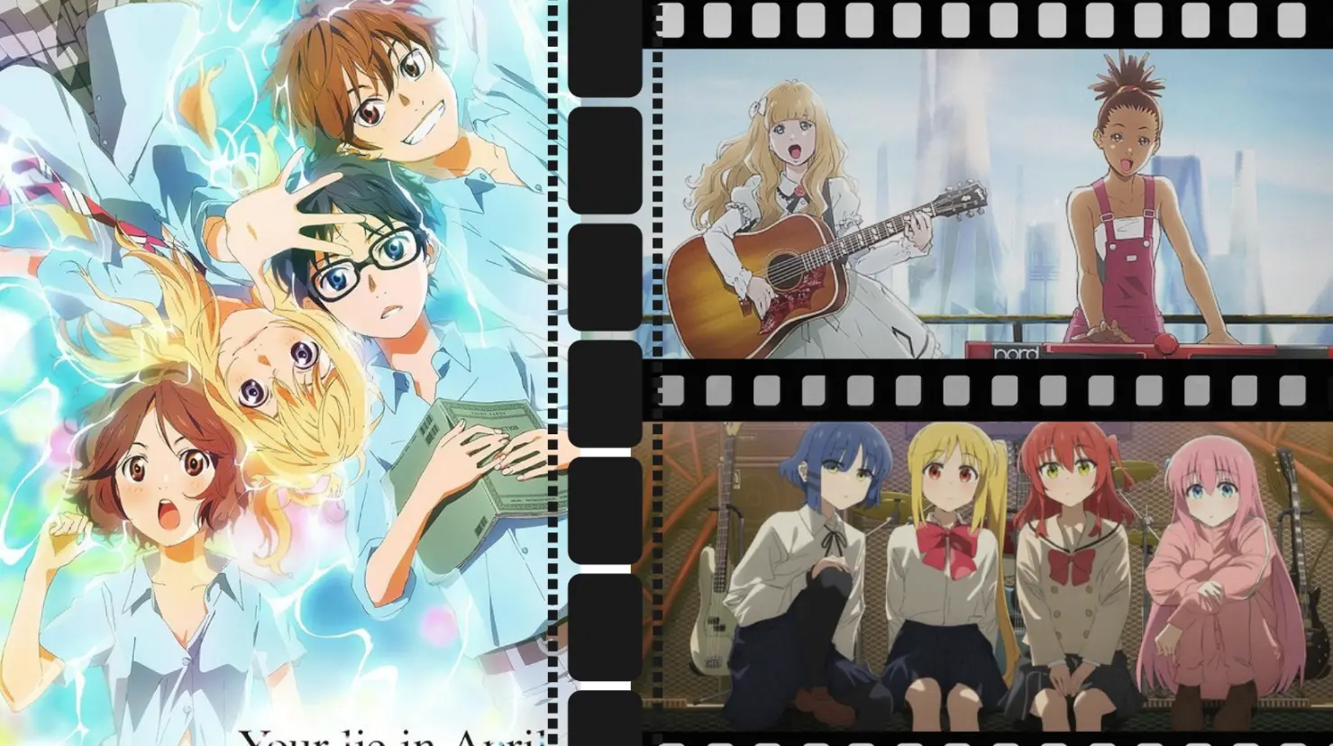 3 animes de música que no te puedes perder si amas las historias con ritmo y emoción. Foto: Canva | Crunchyroll | IMDb.