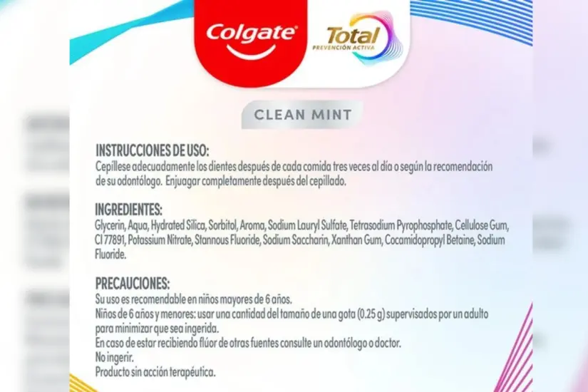 Por motivos de seguridad alimentaria, Cofepris ha emitido una alerta sobre la crema dental Colgate Total CLEAN MINT. Foto: Colgate