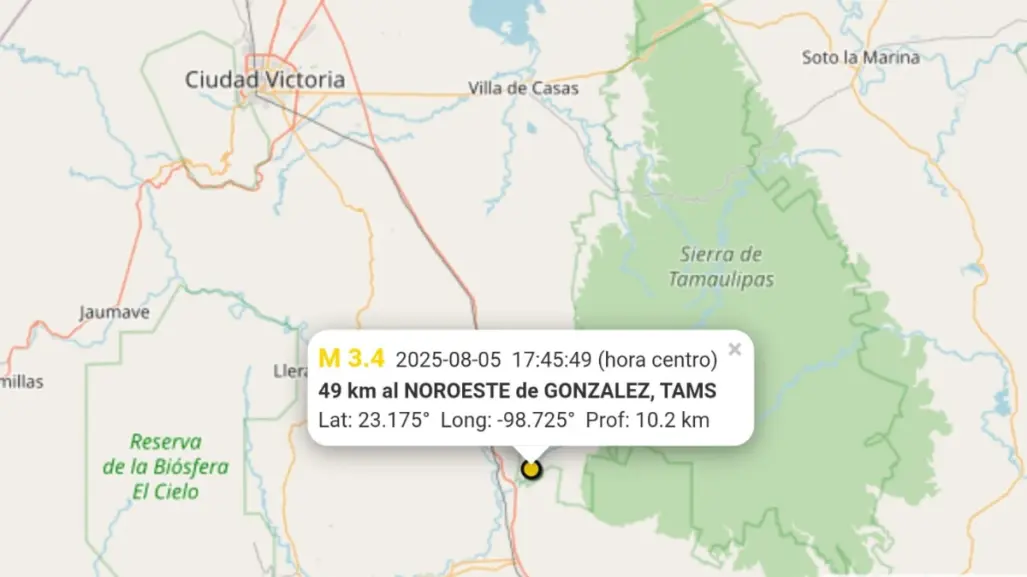 Nuevo sismo de 3.4 se registra en esta región de Tamaulipas
