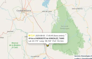 Nuevo sismo de 3.4 se registra en esta región de Tamaulipas