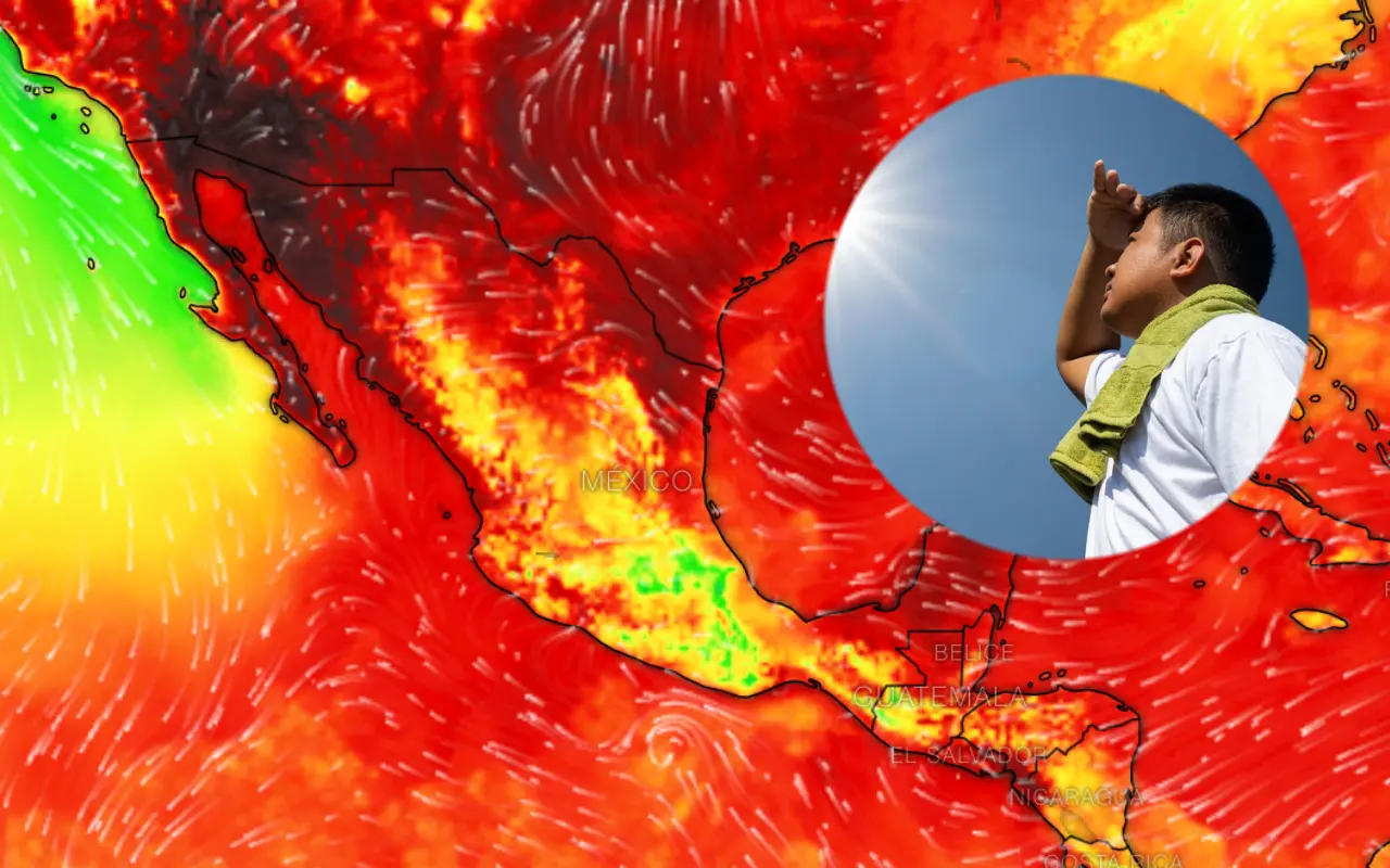 Mapa de calor y persona viendo al sol. Foto: Canva / ECMWF