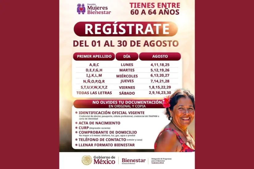 Calendario de registro Pensión Mujeres Bienestar | Foto: Perla Herrera