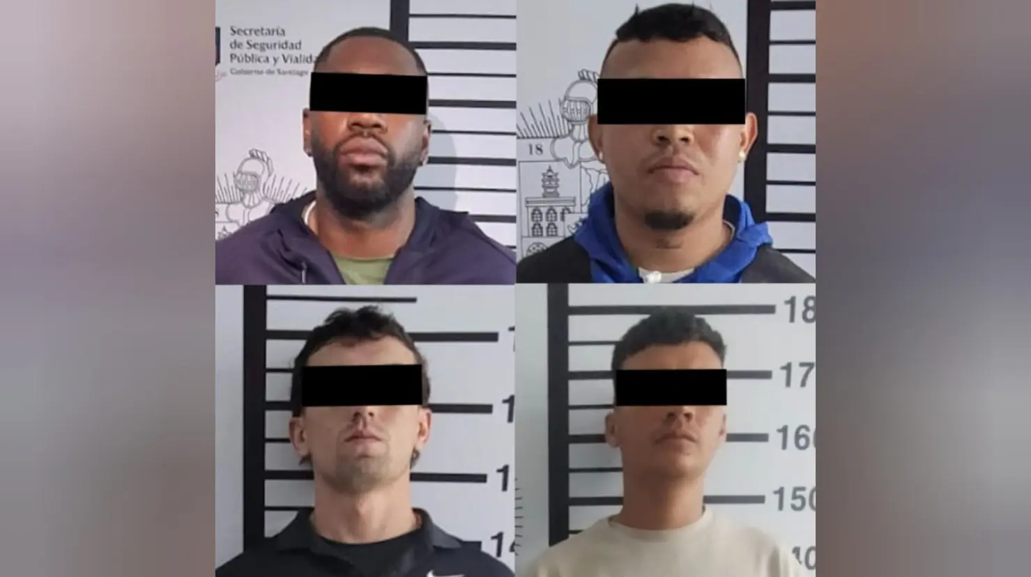 Los cuatro detenidos fueron identificados como Sebastián “N”, de 25 años; Cristian David “N”, de 27; Cristian Andrés, de 26; y Camilo “N”, de 25, quienes fueron puestos a disposición del Instituto Nacional de Migración. Foto: Gobierno de Santiago