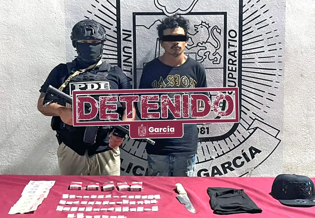 Las autoridades de García identificaron al hombre detenido como Jesús Eduardo N., alias Don Ramón, de 18 años de edad, quien fue puesto a disposición del Ministerio Público. Foto: Gobierno de García