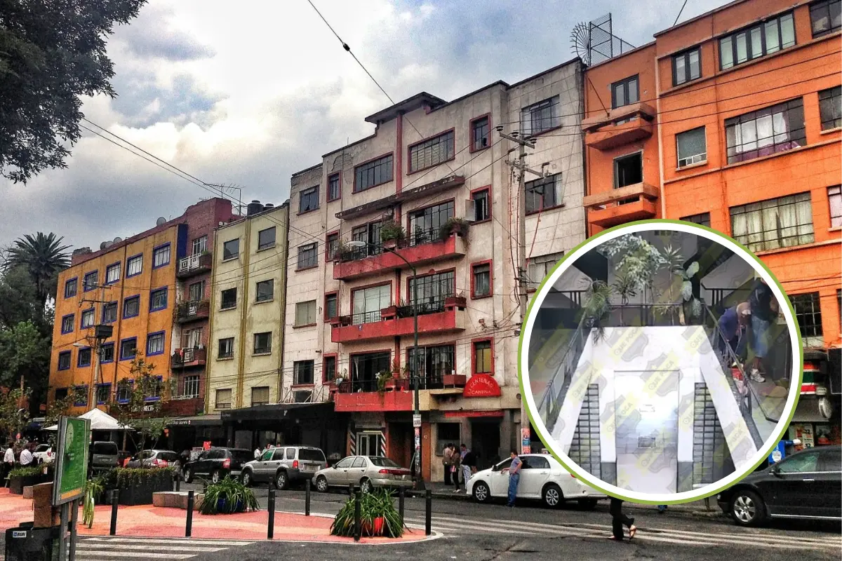 Calles de la Condesa en CDMX y vecino agrediendo a su vecina de la tercera edad. Foto: Tripvisior y @QuePocaMadre_Mx | Canva