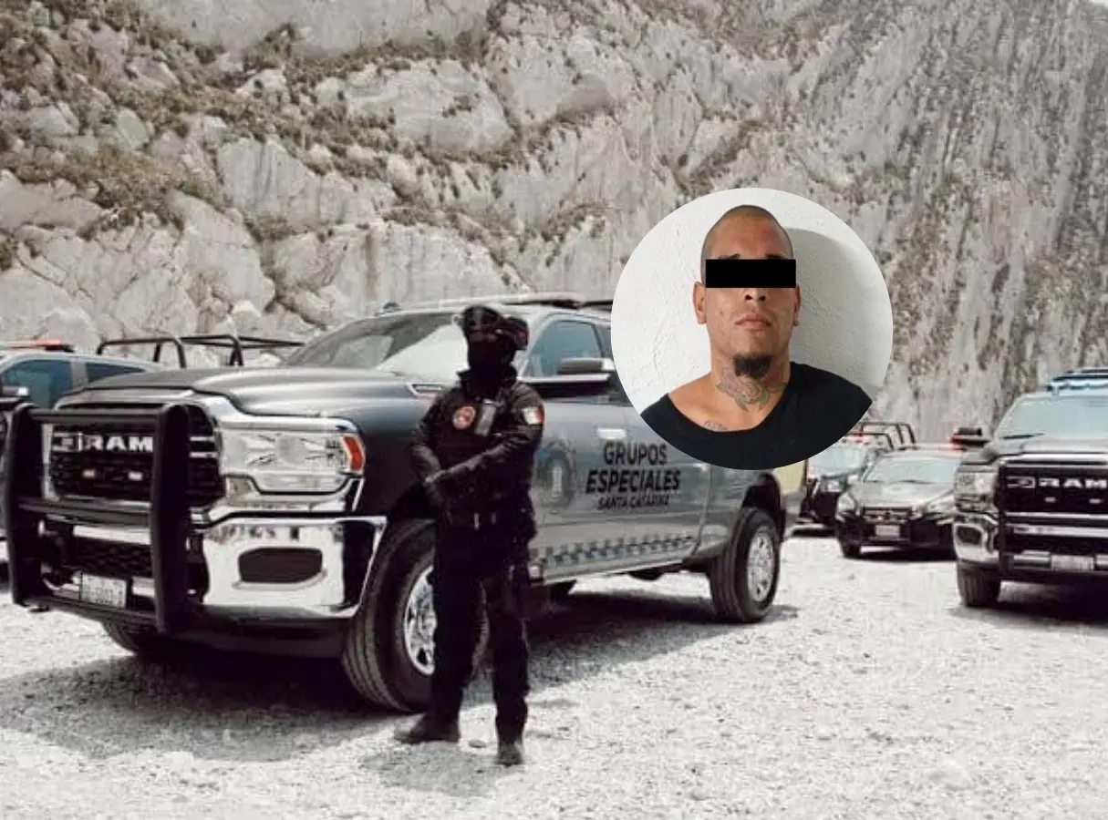 La rápida reacción de los elementos de seguridad evitó una posible fuga y permitió asegurar al presunto responsable. Foto: Secretaría de Seguridad Pública y Vialidad de Santa Catarina.