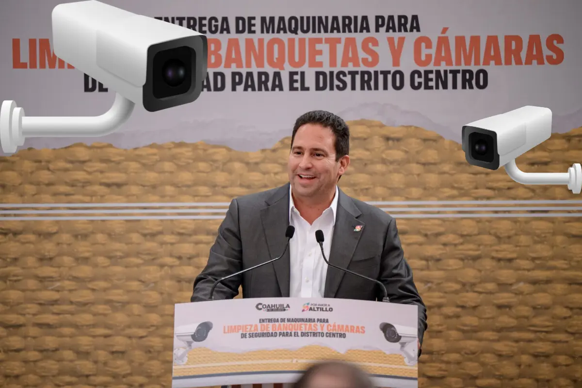 El alcalde Javier Díaz González señaló que con esta instalación se duplica el número de cámaras respecto al inicio de su administración./Foto: Gobierno Municipal de Saltillo/ Canva
