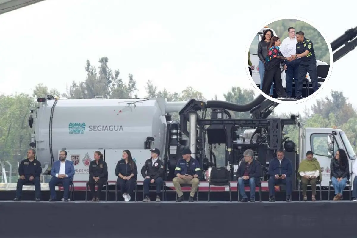 Autoridades de CDMX presentando Operativo Tlaloque reforzado. Foto: SSC | Canva