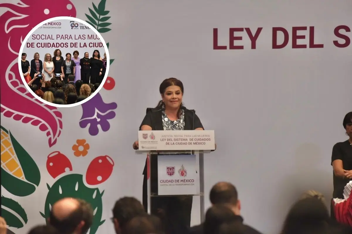 Clara Brugada presentando el Sistema Público de Cuidados de CDMX.     Foto: CANVA | DIFCDMX