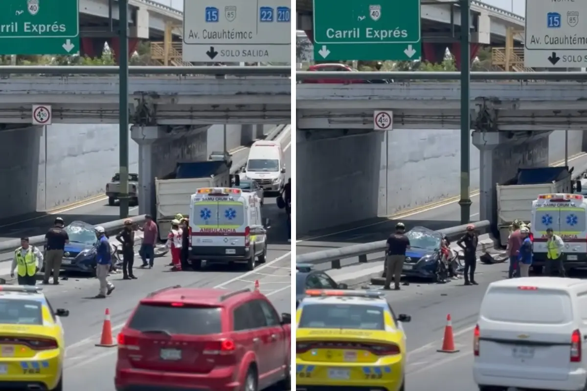 Choque donde participó un vehículo en color azul sobre la avenida Morones Prieto. Foto: Protección Civil Nuevo León