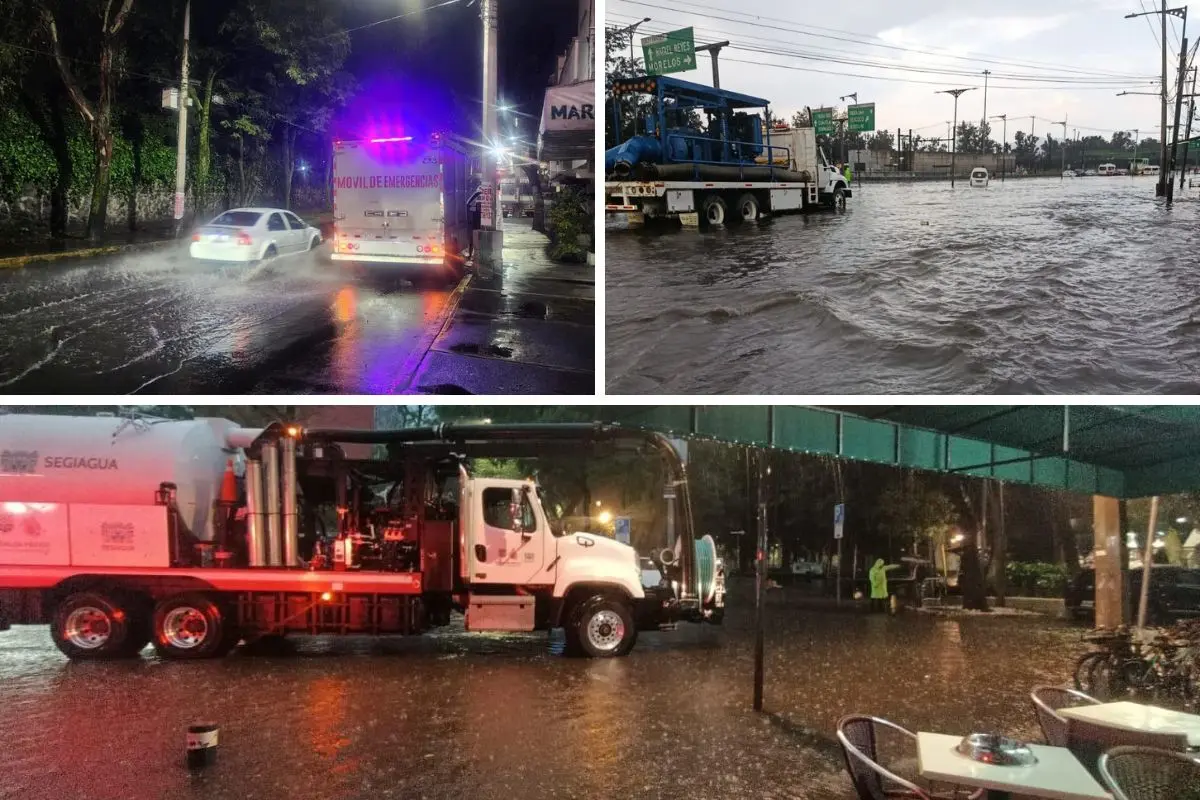 Inundaciones por fuertes lluvias en CDMX. Foto: SEGIAGUA | Canva