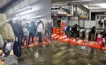VIDEO | Usuarios del Metro CDMX caminan sobre puentes improvisados y peligrosos por inundaciones