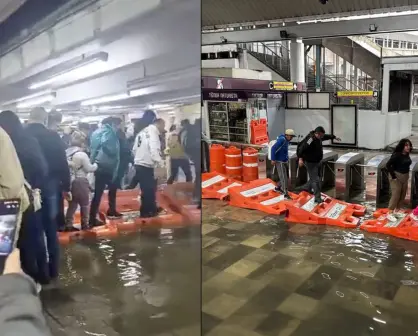 VIDEO | Usuarios del Metro CDMX caminan sobre puentes improvisados y peligrosos por inundaciones