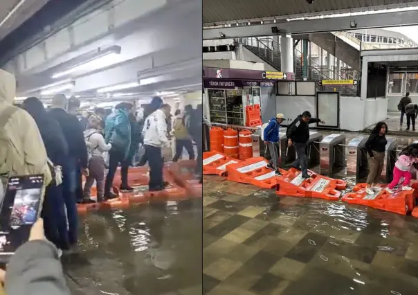 VIDEO | Usuarios del Metro CDMX caminan sobre puentes improvisados y peligrosos por inundaciones
