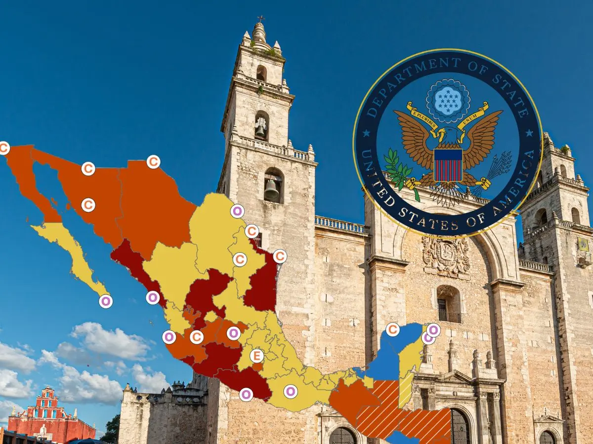 Yucatán y Campeche fueron consideradas por Estados Unidos las entidades más seguras de México para viajar, según una actualización del reporte de viaje del Departamento de Estado de ese país.- Fuente Us Departament of State y Canva