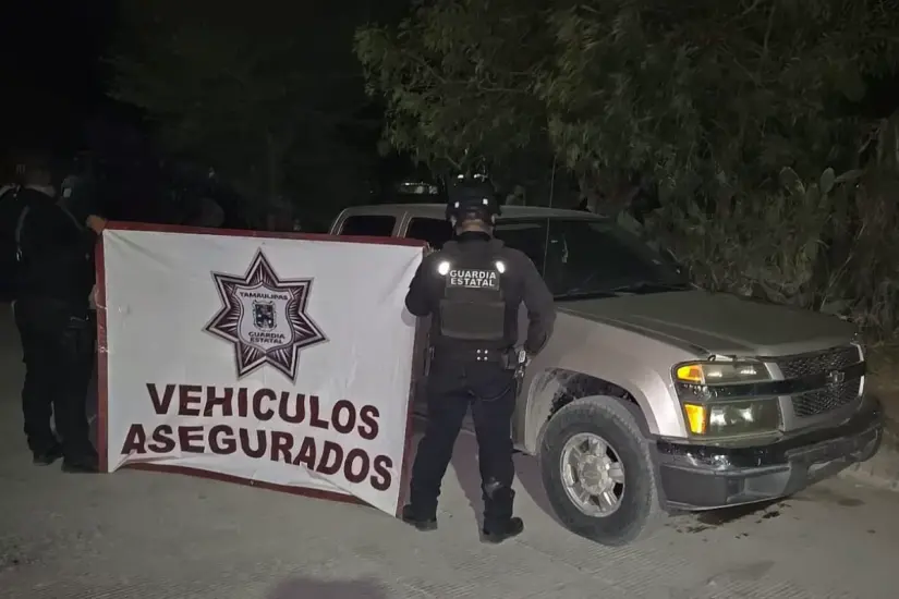 Vehículo asegurado por la Guardia Estatal en Reynosa. Foto: Ramón Sánchez