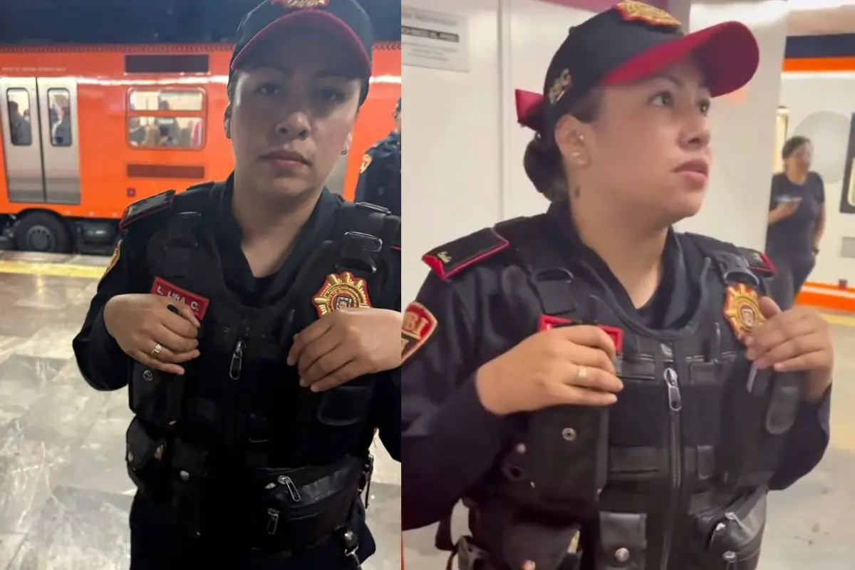 Oficial de la Policía Bancaria e Industrial señalada de discriminar a mujer trans en Metro CDMX. Foto: x (@EmilioCadernMne) | Canva
