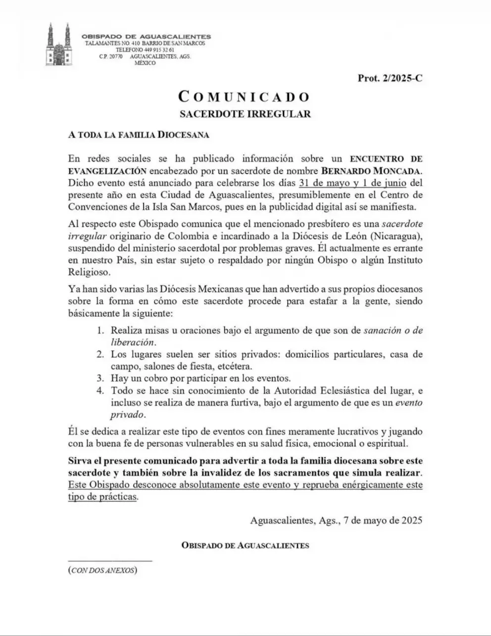 Foto: Facebook (Diócesis de Aguascalientes/ Correo Diocesano)