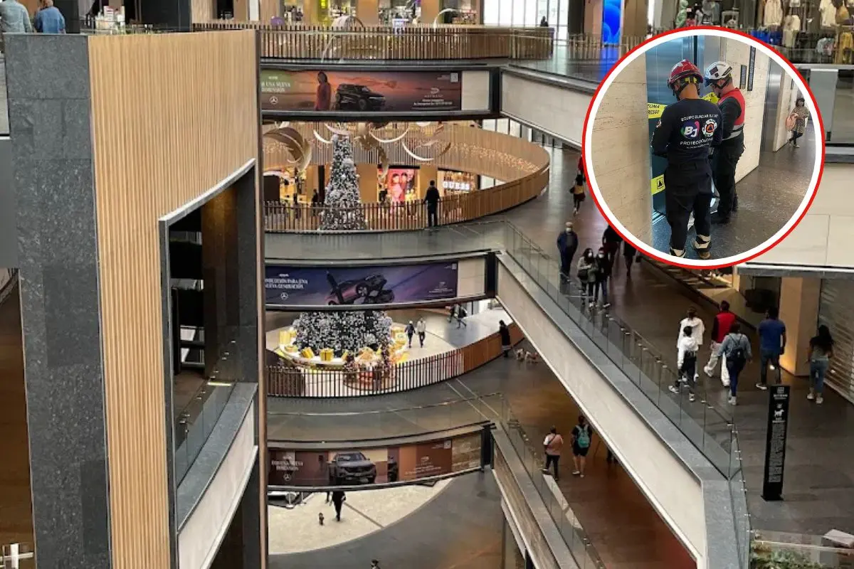Plaza Mítikah, equipo de Protección Civil en desplome de elevador    Foto: Plaza Mítikah | X (@LuisMendozaBJ) | Canva
