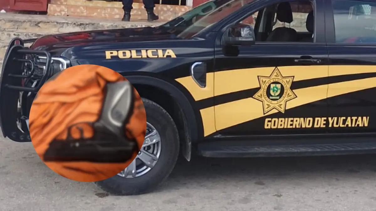 La réplica del arma y una navaja fueron aseguradas por elementos de la SSP Yucatán Foto: SSP Yucatán