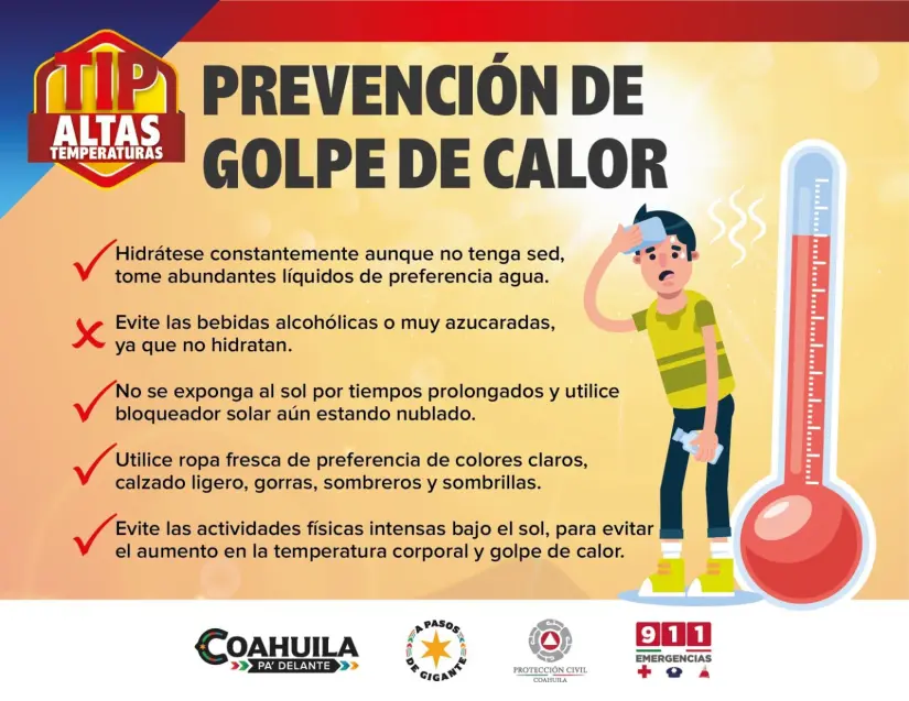 Advertencia de Protección Civil para evitar golpes de calor en le estado / Foto: Protección Civil Coahuila