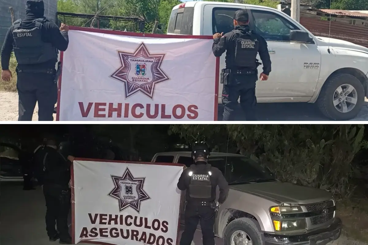 Tres vehículos con reporte de robo en Estados Unidos fueron asegurados en Tamaulipas por la Guardia Estatal. Foto: Ramón Sánchez