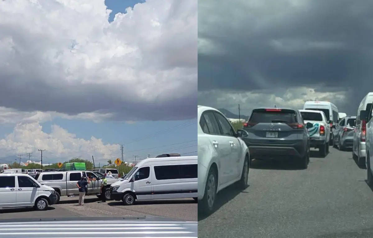 Pasajeros caminaron bajo la lluvia tras el bloqueo en el Aeropuerto Internacional de Los Cabos. Foto: Las Noticias desde Cabo