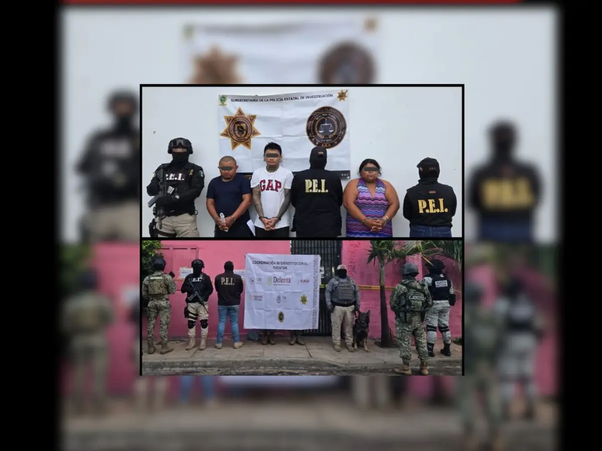 Padre, madre e hijo fueron detenidos tras un cateo realizado en una colonia de Mérida por el delito de narcomenudeo denunciado de forma anónima.- Fuente SSP