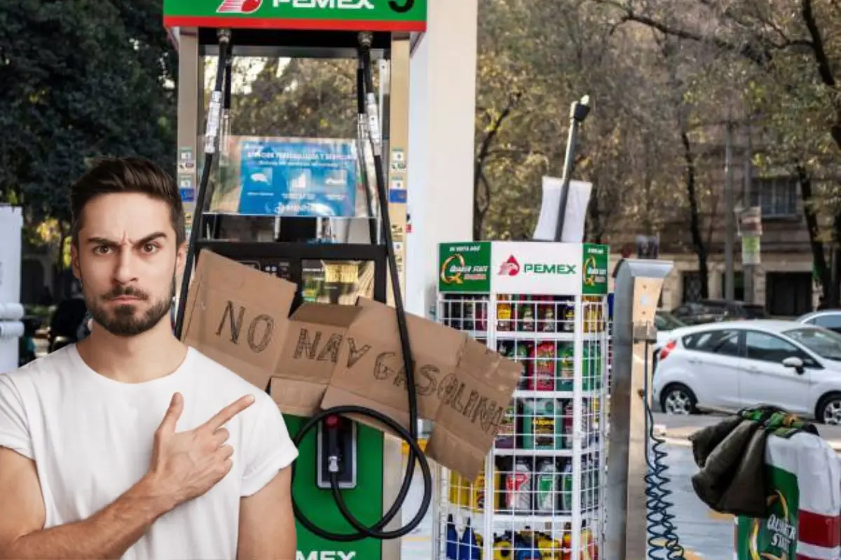Gasolinería cerrada en CDMX y chico disgustado. Foto: @iran_moreno y Freepik | Canva