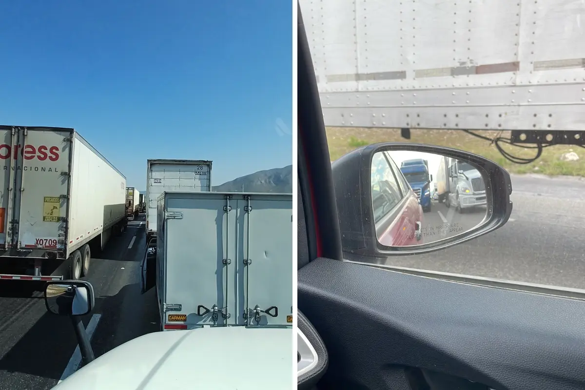 Conductores y transportistas permanecieron varados hasta ocho horas en algunos casos./Foto: Humberto Prieto/ Lo que pasa en la carretera Monterrey Saltillo