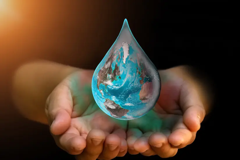 Gota de agua arriba de una mano. Foto: Canva