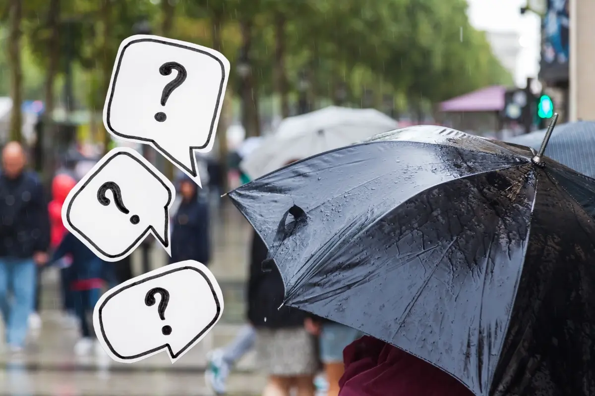 Una persona con paraguas y signos de interrogación. Foto: Canva
