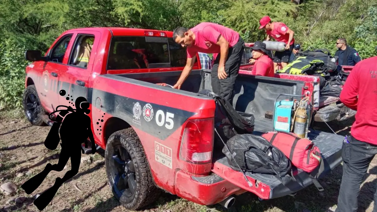 Buzos de Durango apoyan las labores de búsqueda del niño en Mezquital. Foto: Especial.