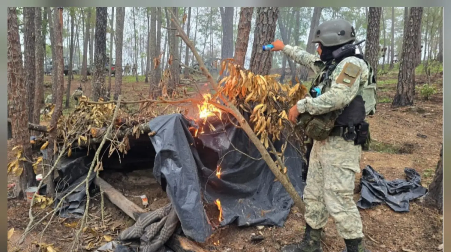 Sedena asegura narcocampamento, granadas y equipo antidrones en Sinaloa. Foto: SSP Sinaloa
