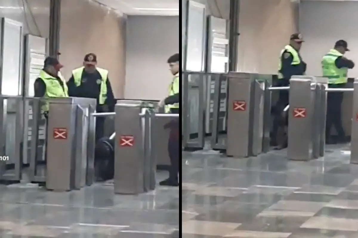 Policías agrediendo a hombre en Metro de la CDMX. Foto: X @JAlexis_fresa92