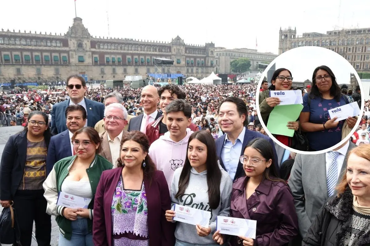 Clara Brugada en evento de ‘Beca de transporte en CDMX 2025’. Foto: Gobierno CDMX | Canva