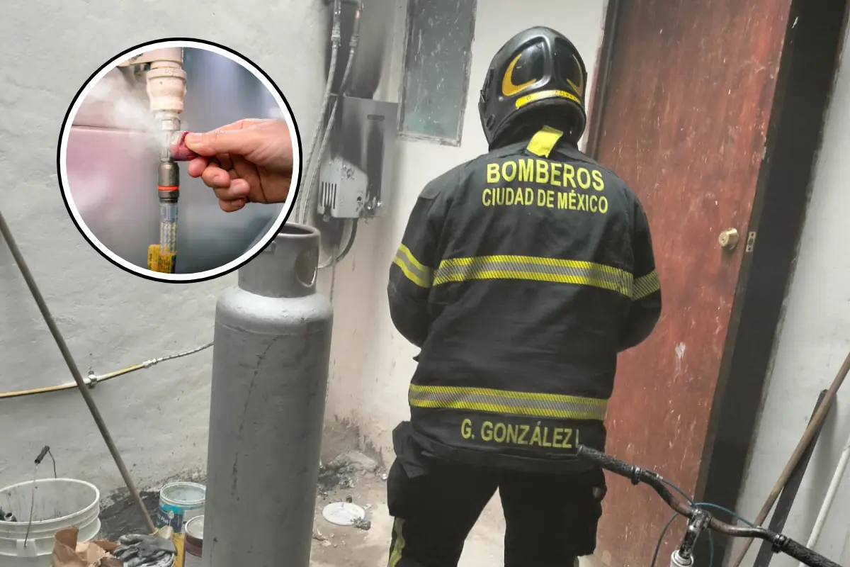 De fondo bombero de CDMX, fuga de gas. Foto: X @Bomberos_CDMX | Canva