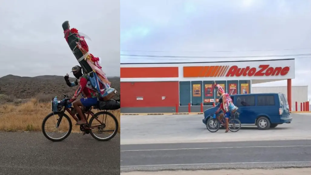 VIRAL | Peregrino guadalupano pedalea hasta Guerrero Negro en su recorrido por México